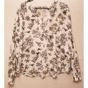 Women's a.n.a Floral Cottage Light Weight Long Sleeve Blouse White Sz XXL NWOT